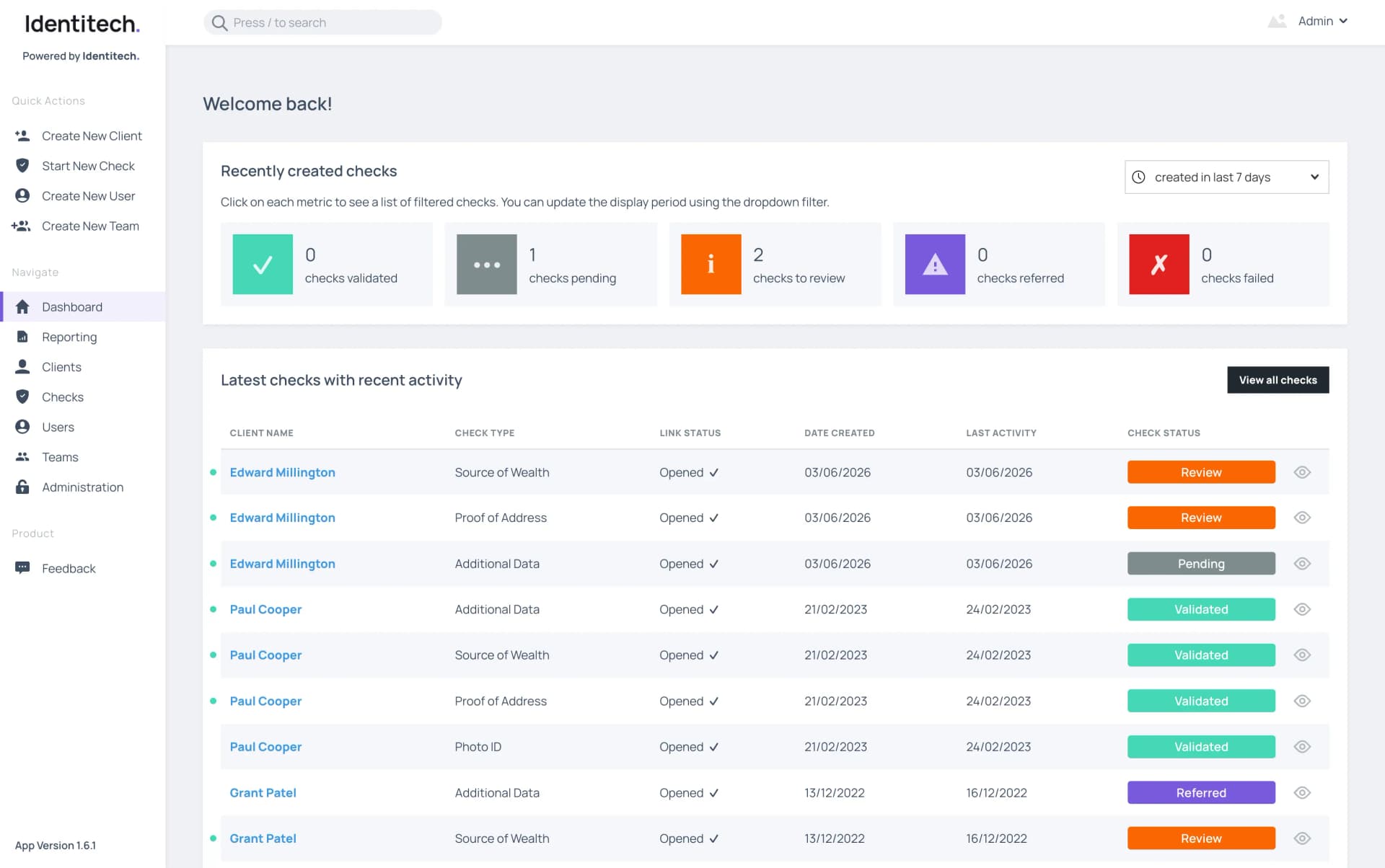 Screenshot of the proof-of-concept admin dashboard